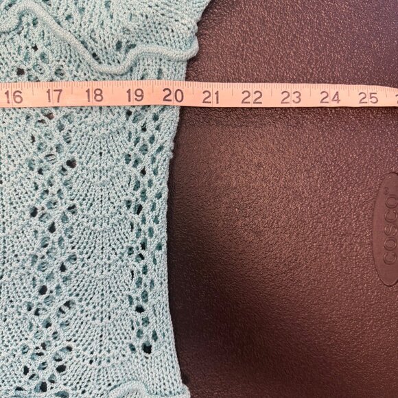 Lisa International Aqua Open-Knit Cardigan Sweater Sz Large Crochet Cottagecore - Picture 3 of 7